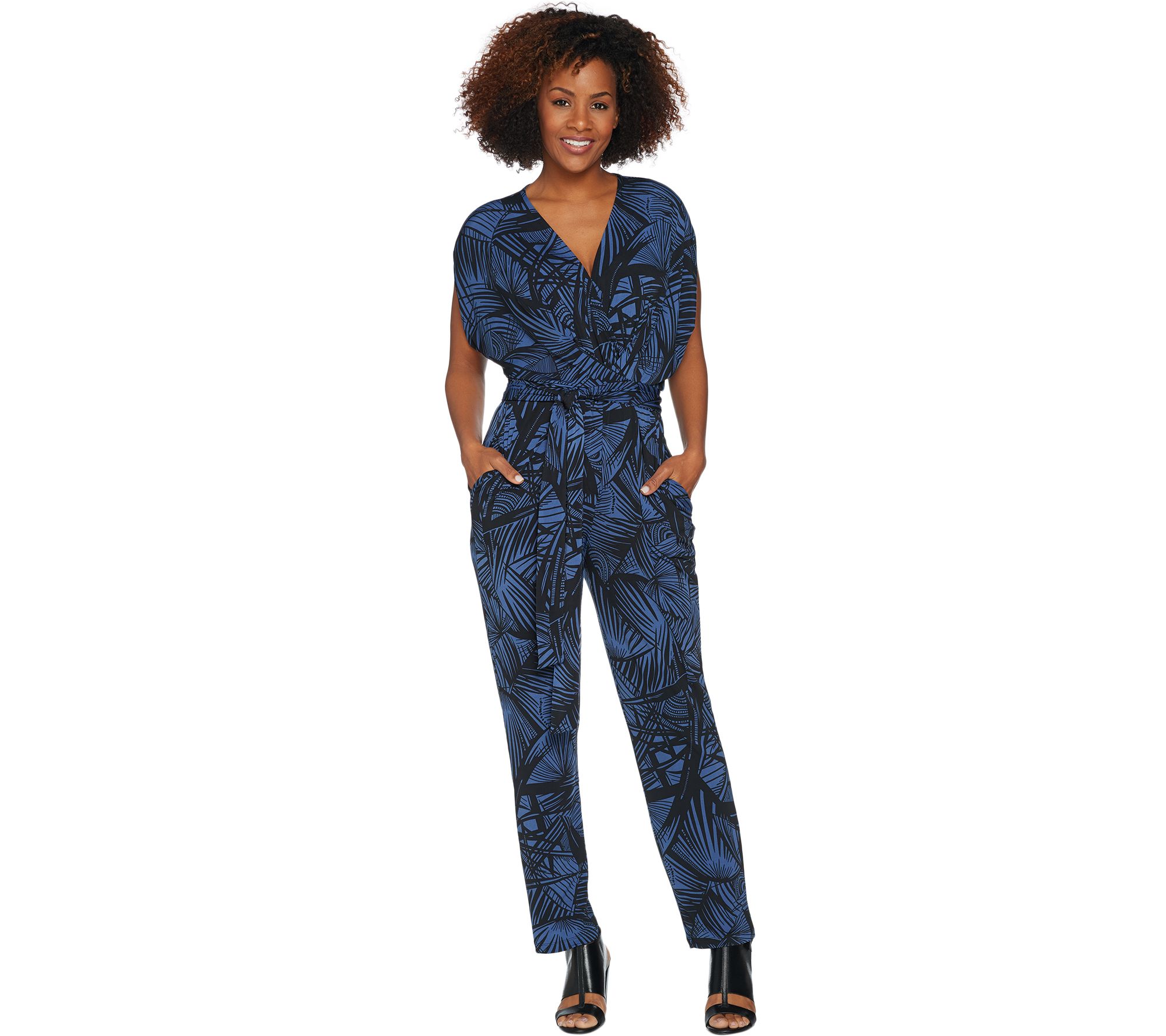 Attitudes by Renee Petite Faux Wrap Knit Jumpsuit Page 1 —
