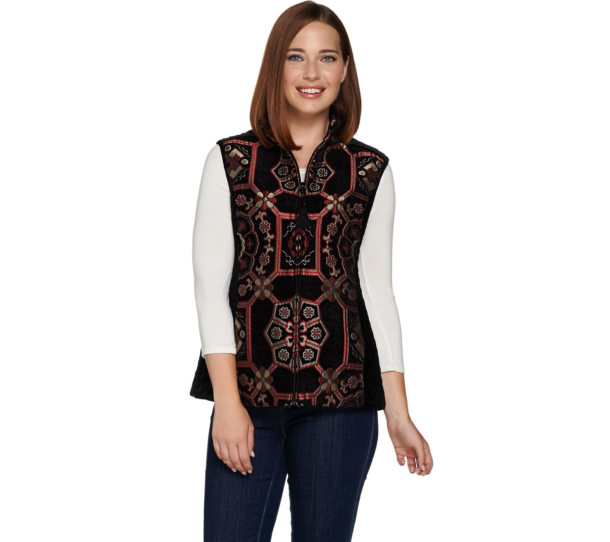 "As Is" Susan Graver Tapestry Zip Front Vest —