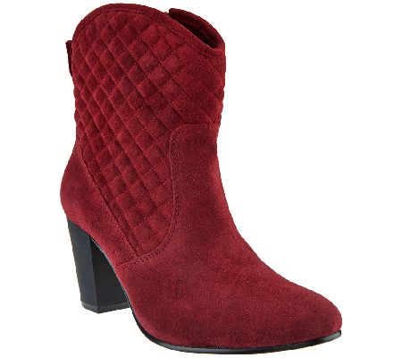 Isaac Mizrahi Live! Suede Quilted Stacked Heel Boots
