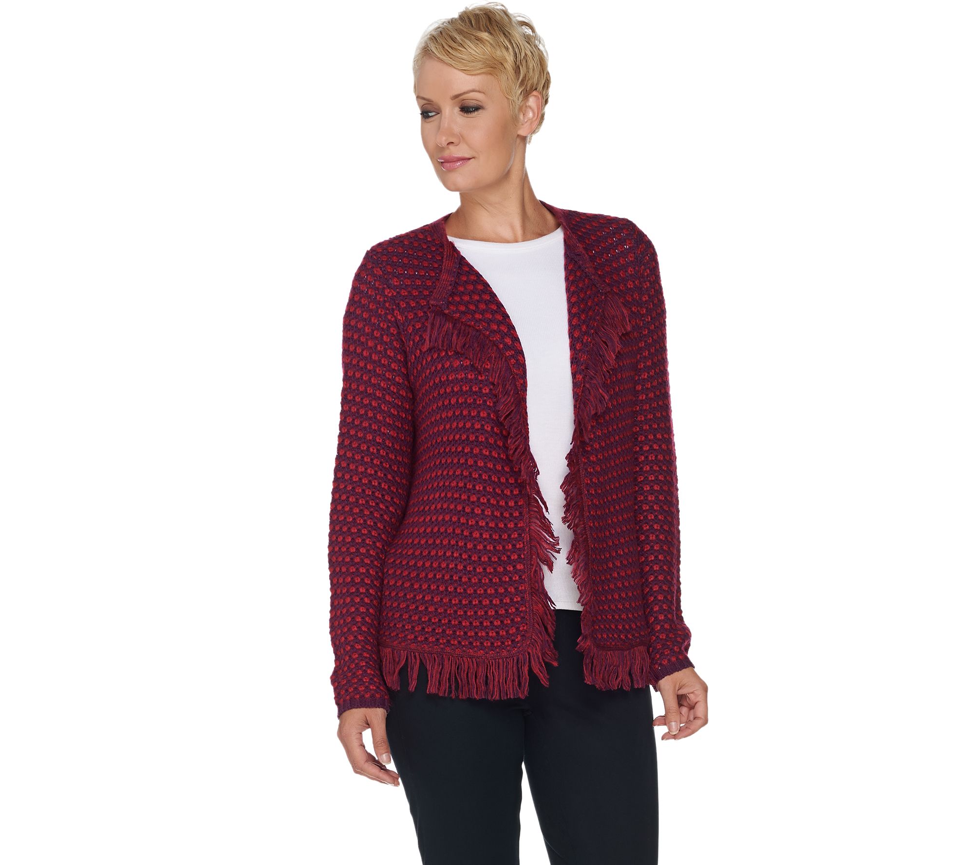 boucle open cardigan