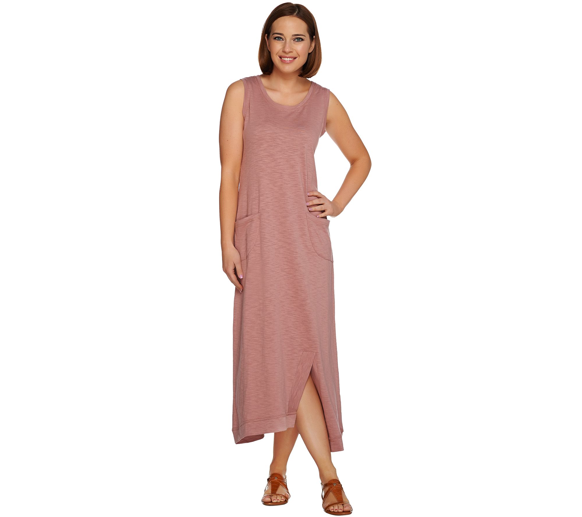 LOGO Lounge By Lori Goldstein Cotton Slub Knit Maxi Dress With Pockets ...