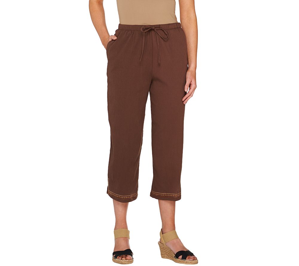 Denim  co classic waist embroidered gauze crop pants  page 1  qvccom