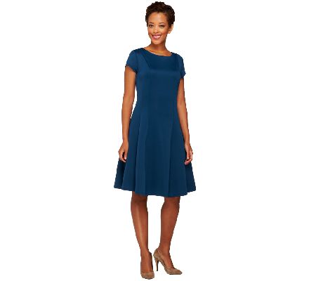 Isaac Mizrahi Live! Neoprene Cap Sleeve Flare Dress