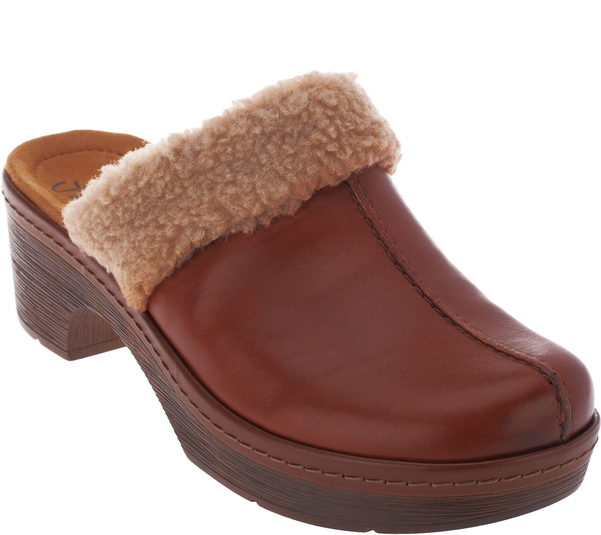 clarks step sleep faux fur clog