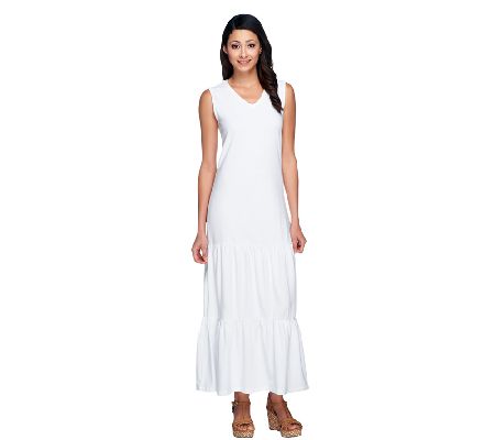 Denim & Co. Solid Tiered V-neck Knit Maxi Dress