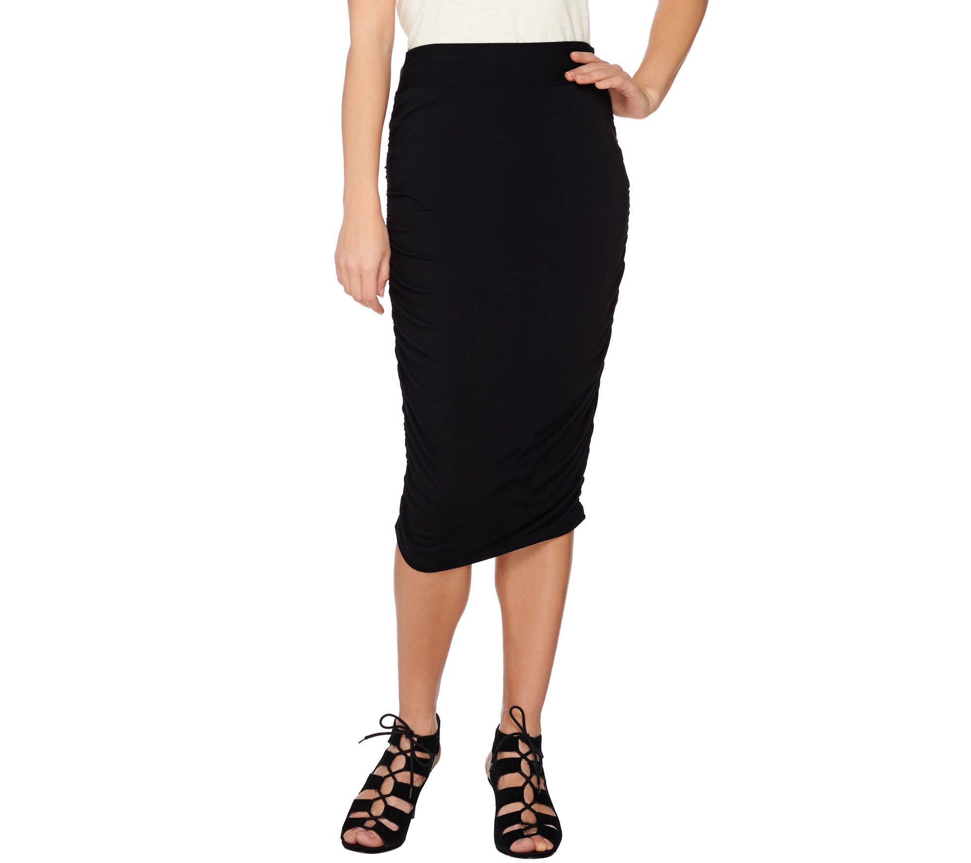 LOGO Layers by Lori Goldstein Pull-On Knit Skirt with Side Ruching - A273377