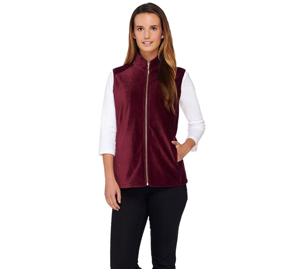 Susan Graver Weekend Corduroy Zip Front Knit Vest Page 1 —