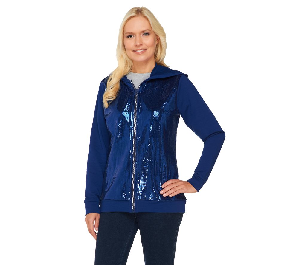 "As Is" Quacker Factory Long Sleeve Zip Front Sequin Jacket —