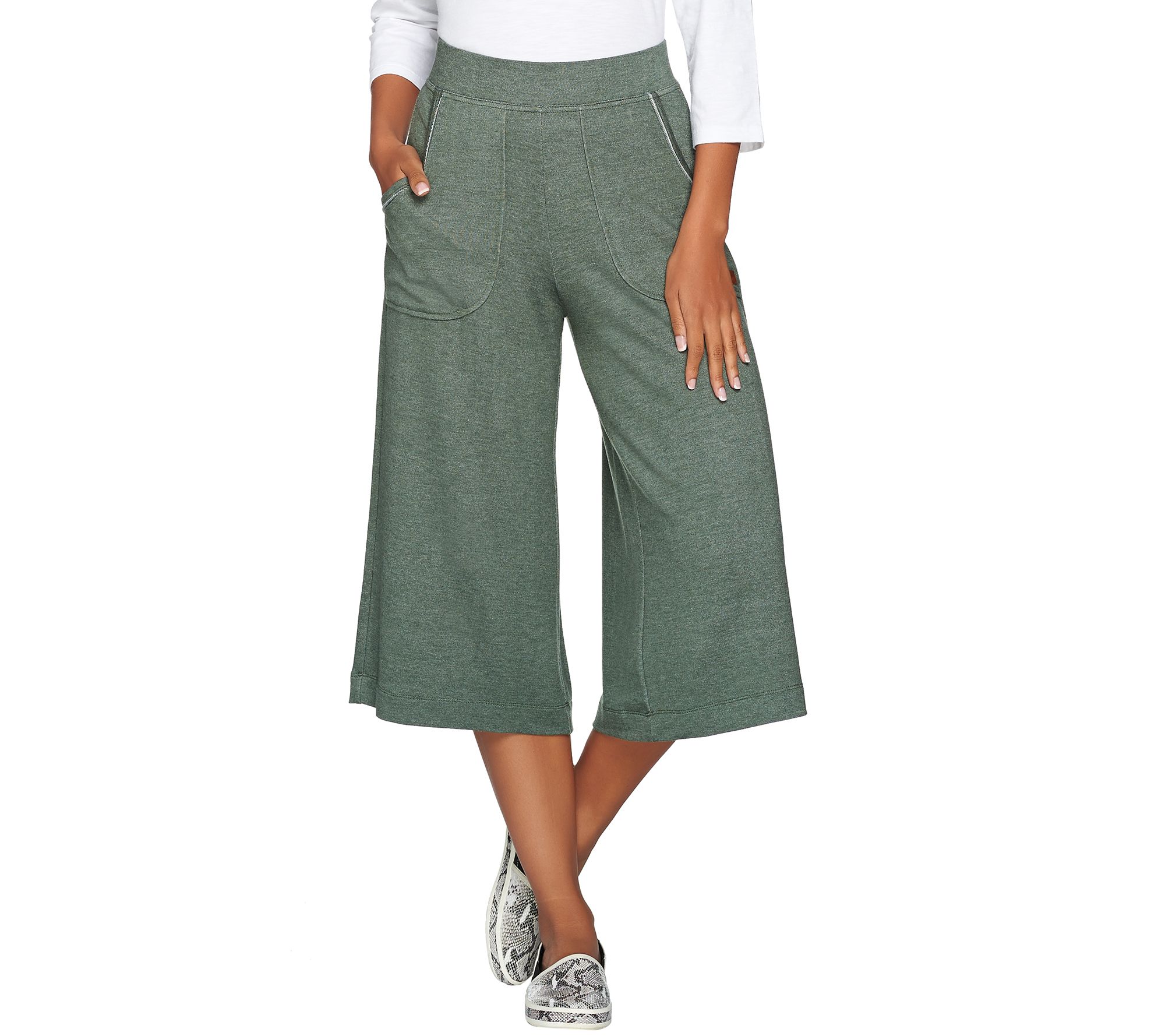 Peace Love World Heathered Knit Gaucho Pants with Pockets Page 1