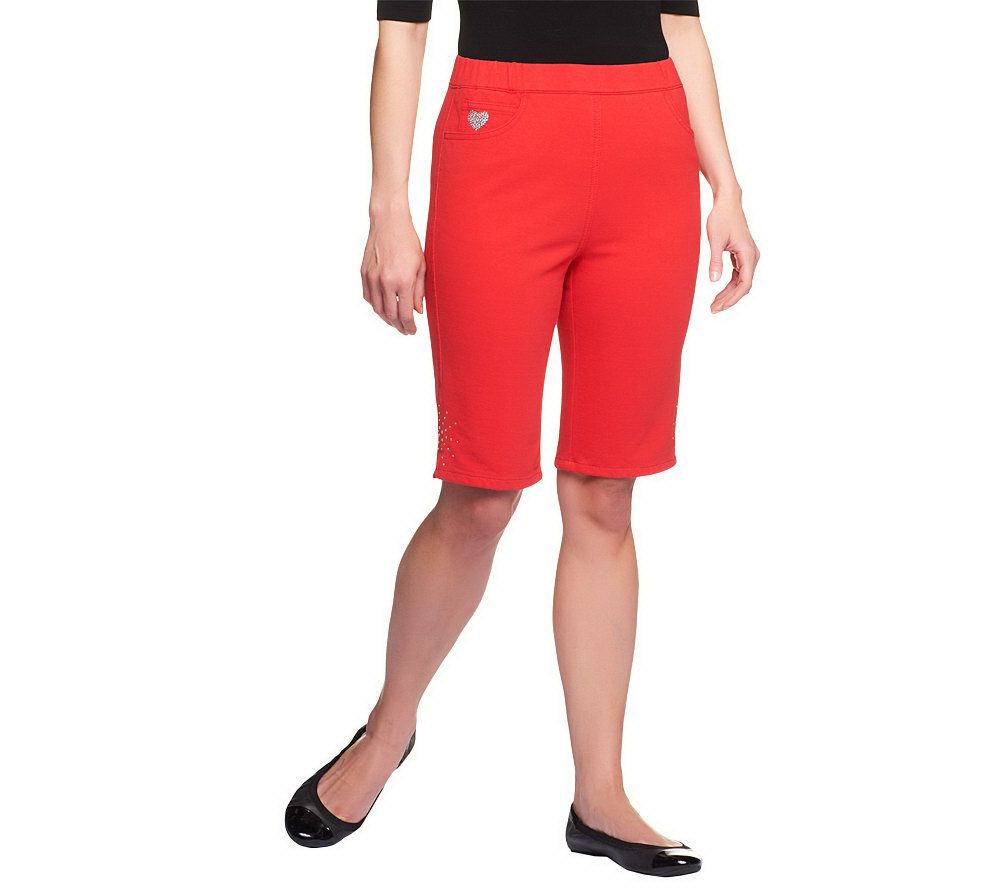 "As Is" Quacker Factory DreamJeannes Shorts with RhinestoneSpray —