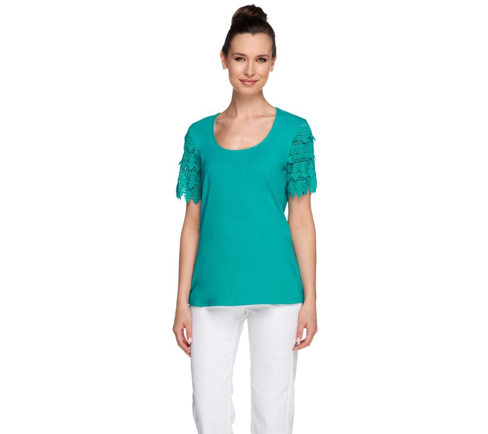 Liz Claiborne New York Scoop Neck Lace Sleeve T-shirt