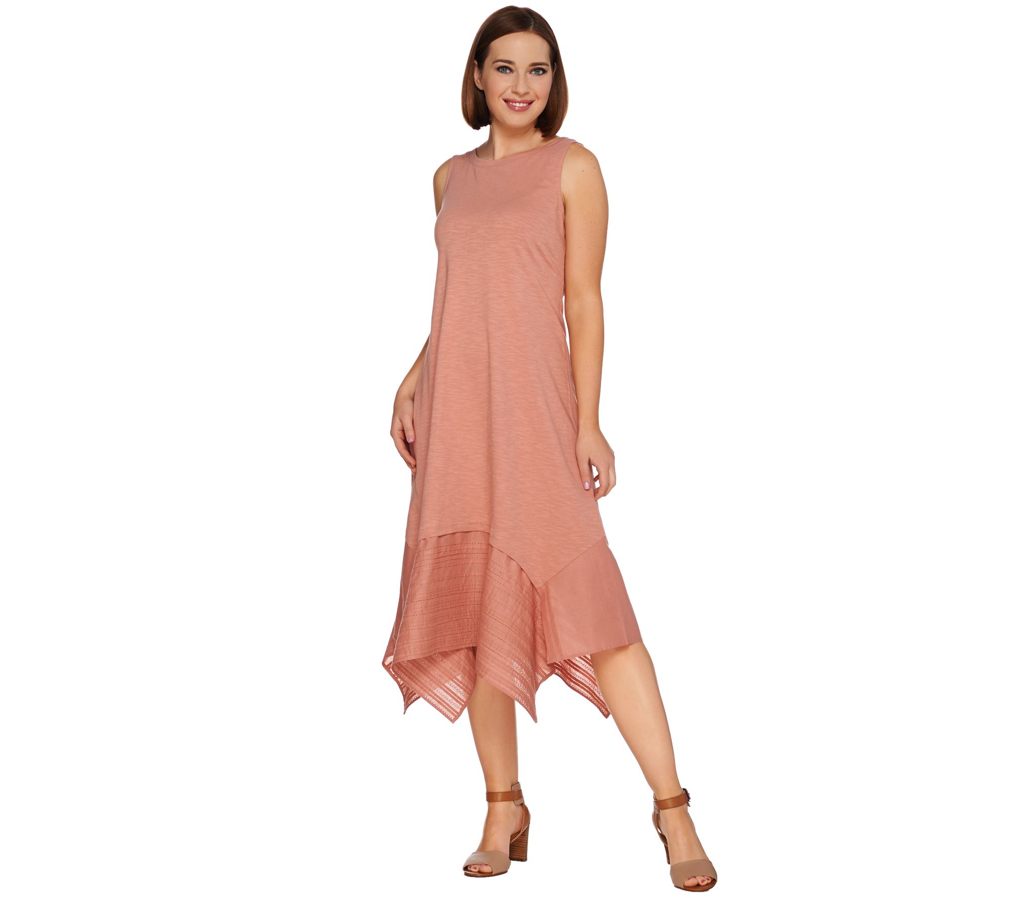 LOGO by Lori Goldstein Regular Slub Knit Tank Dress with Eyelet Hem - A275788