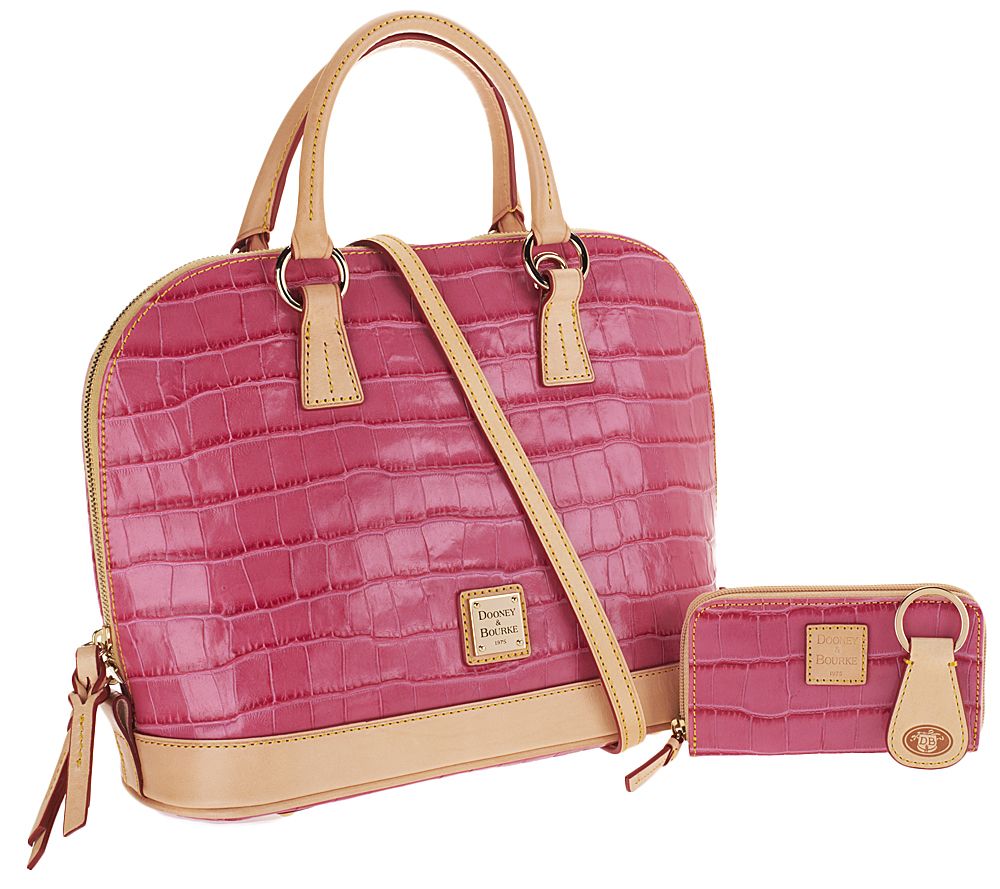 Dooney & Bourke Croco Embossed Leather Zip Zip Satchel with Accessories