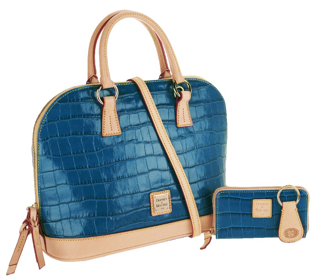 Dooney & Bourke Croco Embossed Leather Zip Zip Satchel with Accessories