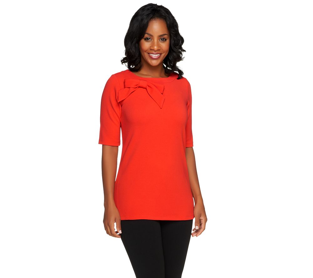 George Simonton Knit Pique Top with Bow Detail