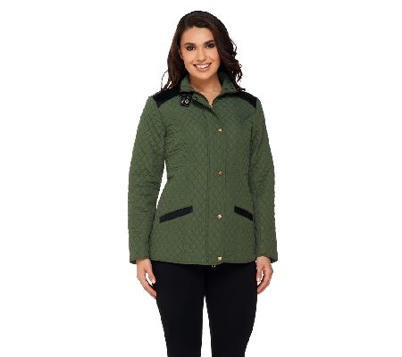 Denim & Co. Quilted Jacket with Faux Leather Trim