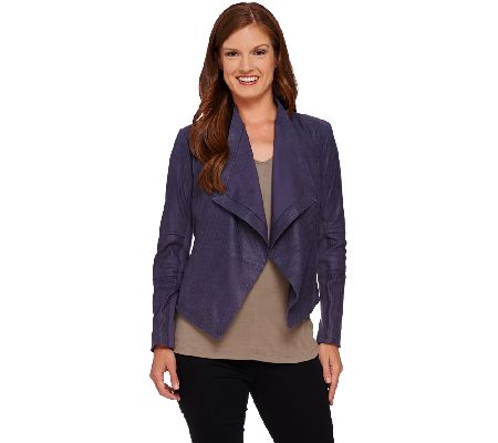 G.I.L.I Open Front Tonal Printed Leather Jacket with Pockets