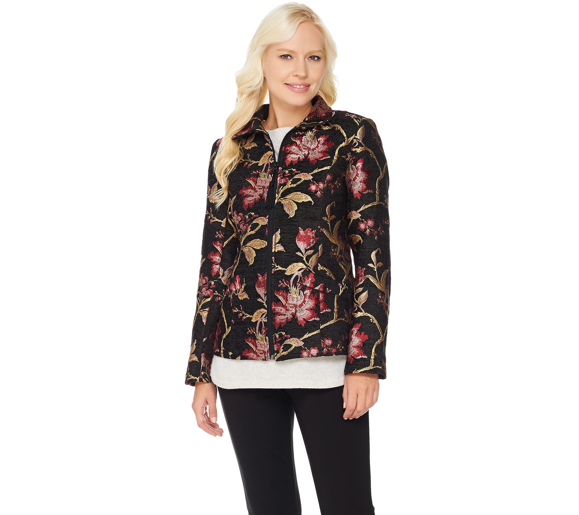Susan Graver Tapestry Zip Front Jacket Page 1 —