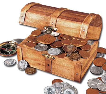 toy treasure chest with coins