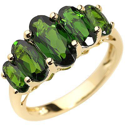 Russischer Chromdiopsid 2,86ct. Krappenfassung Rivière-Ring Gold 333