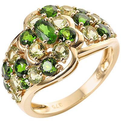 Russischer Chromdiopsid 1,40ct. Peridot 1,30ct. Cocktail-Ring Gold 375