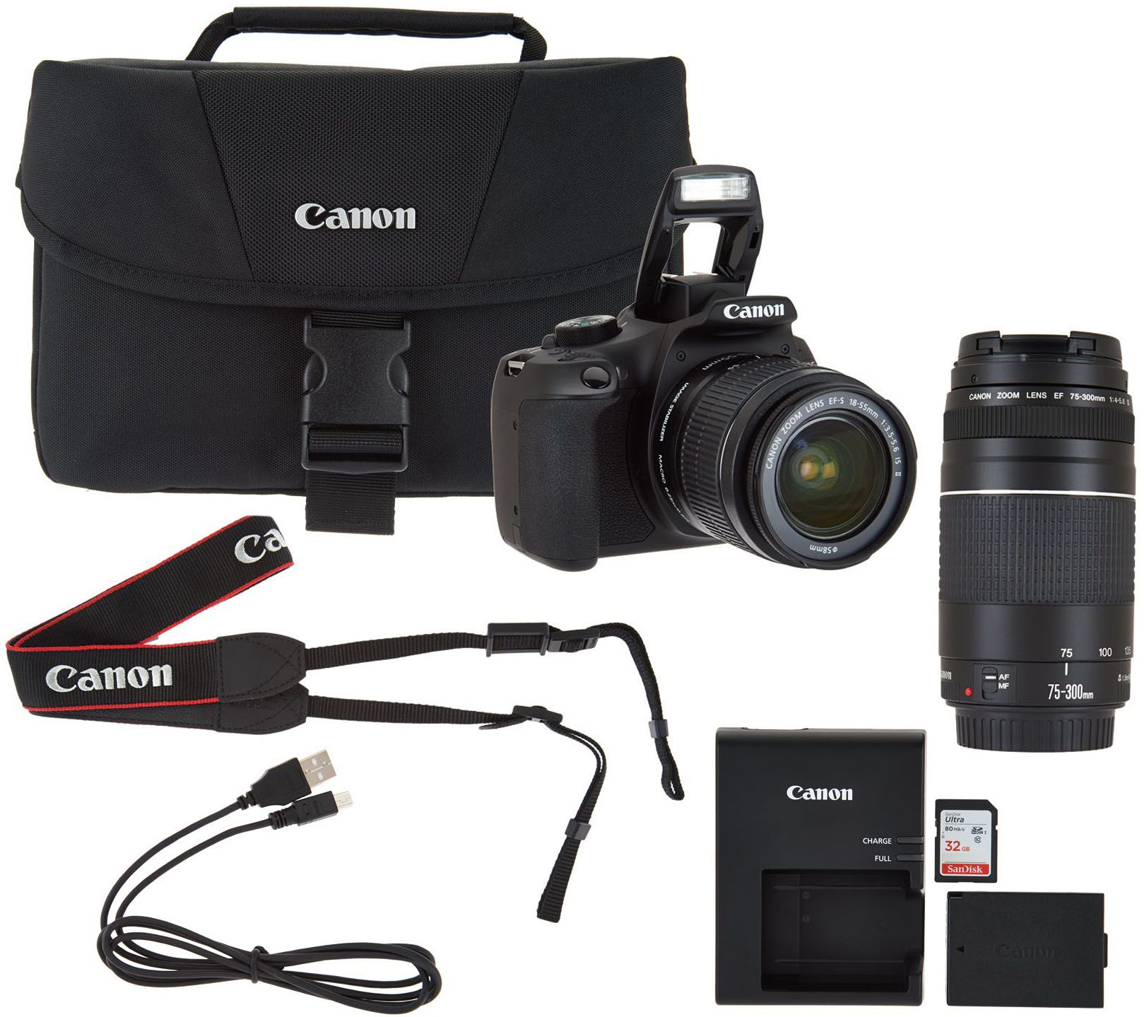 Canon Rebel T6 18MP DSLR WiFi Camera w/1855, 75300mm Lens, Bag