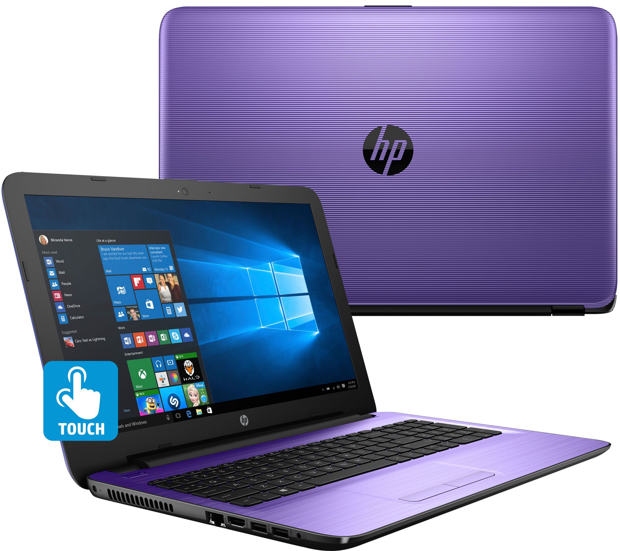 HP 15" Touch Laptop w/ Intel 4GB RAM, 500GB cam, DVDRW & Lifetime