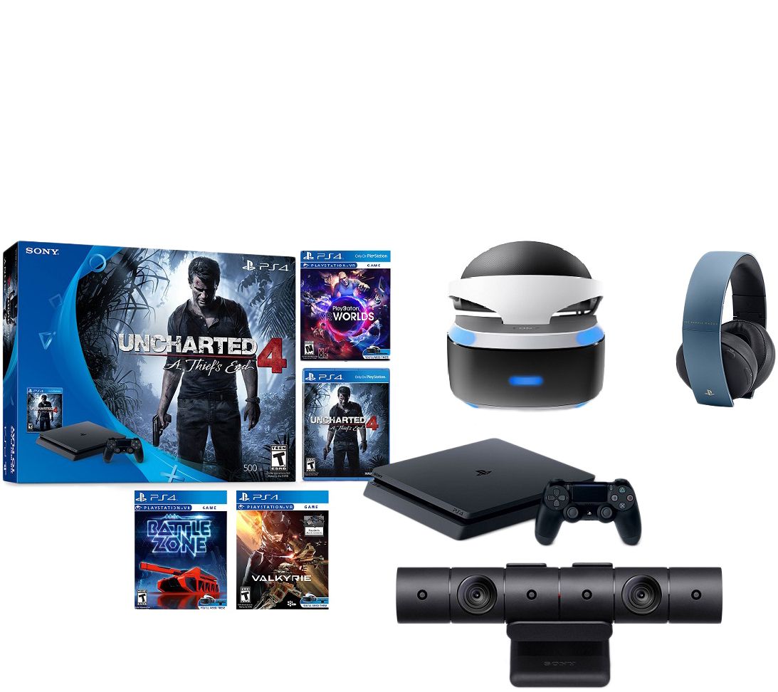 Sony PS4 Slim 500GB PS VR Bundle with Uncharted4 & 3 VR Games — QVC.com