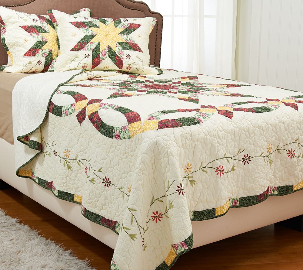 Wedding Ring Star Twin 100 Cotton Quilt Set with Sham —