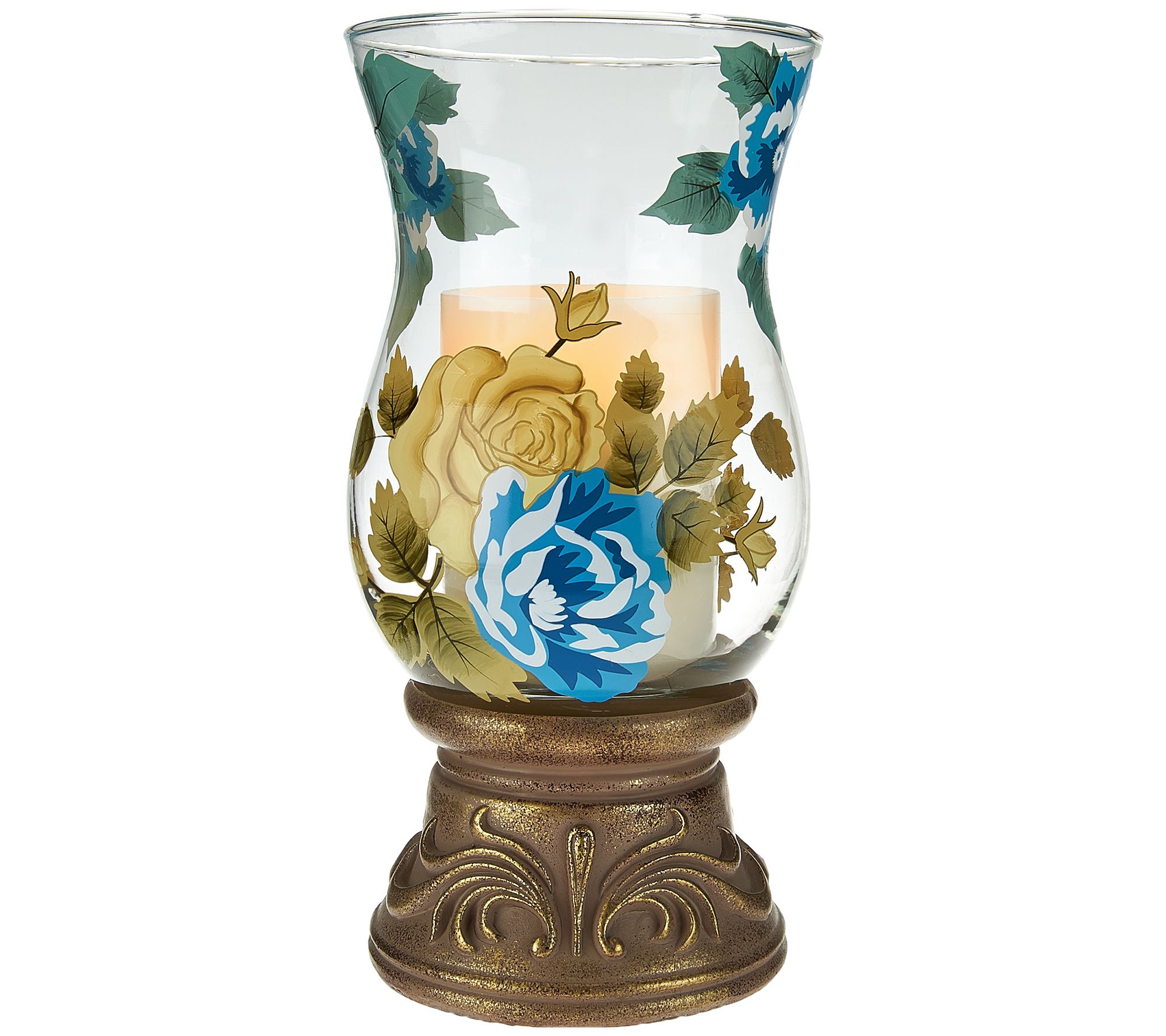 10" Handpainted Glass Hurricane with Flameless Candle by Home