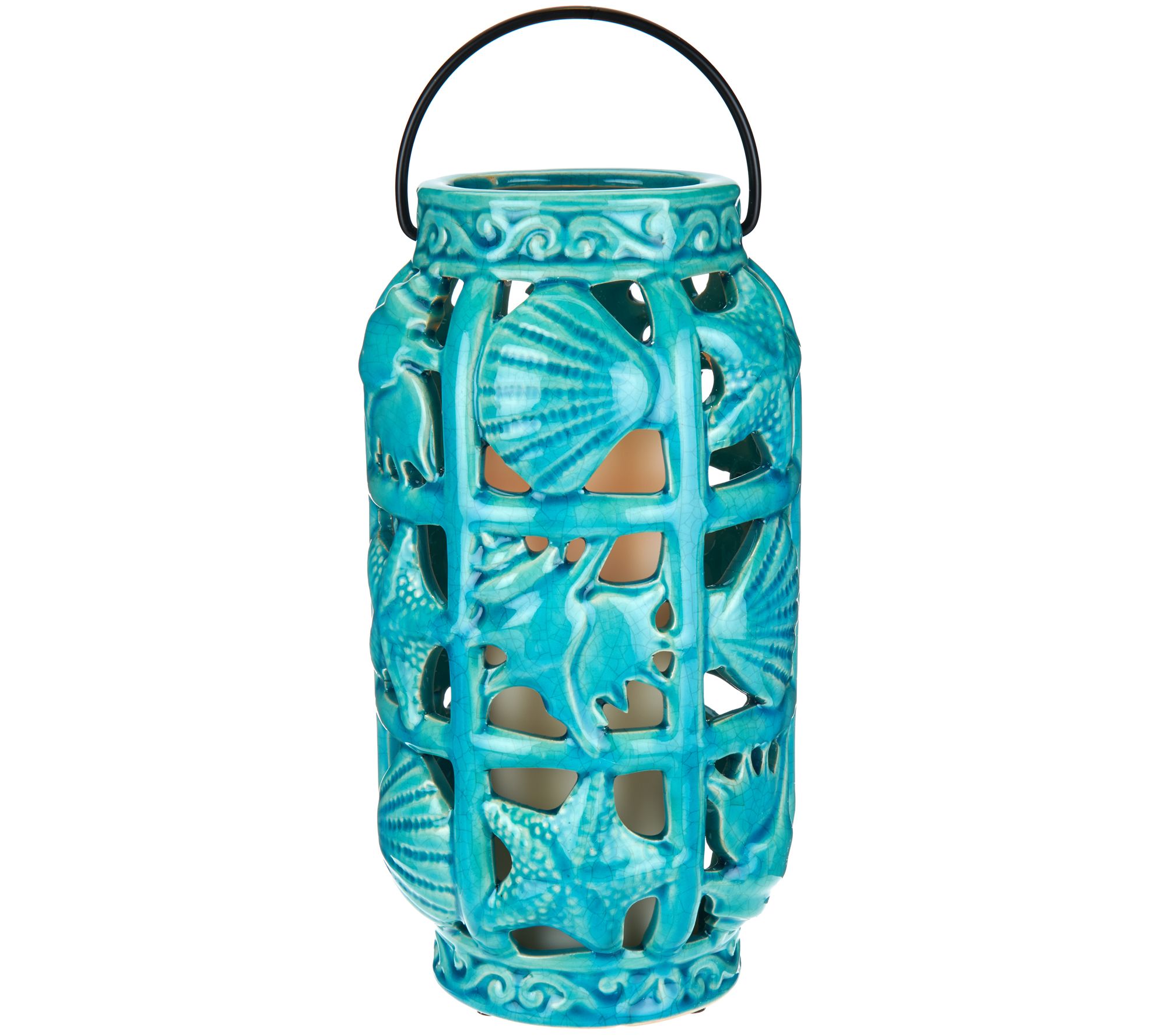 Coastal Ceramic Lantern w/ Flameless Candle by Valerie —