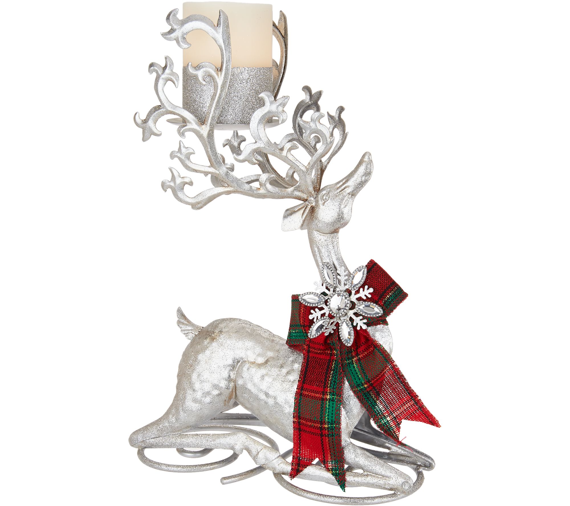 Kringle Express Kneeling Metal Reindeer with Flameless Candle —