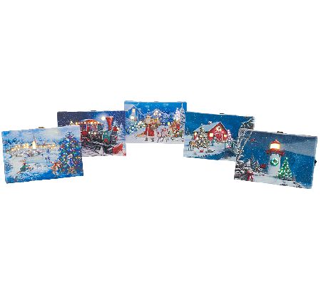 Illuminart Set of 5 4 x 6 LED Canvas Paintings - H203131