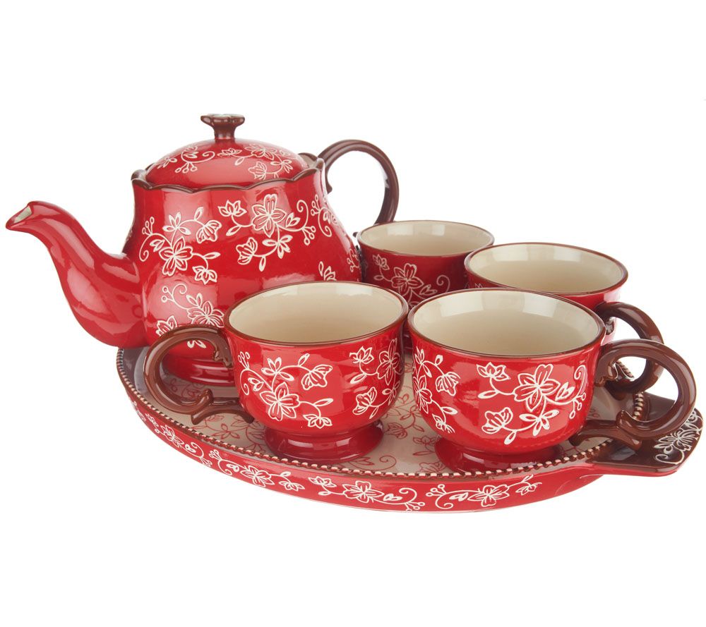 "As Is" Temptations Floral Lace 6pc Tea Set w/ Deep Dish Lid It Page