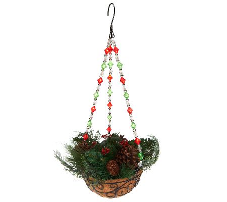 Bethlehem Lights Festive Greens Basket with Lit Beaded Chain - H200841
