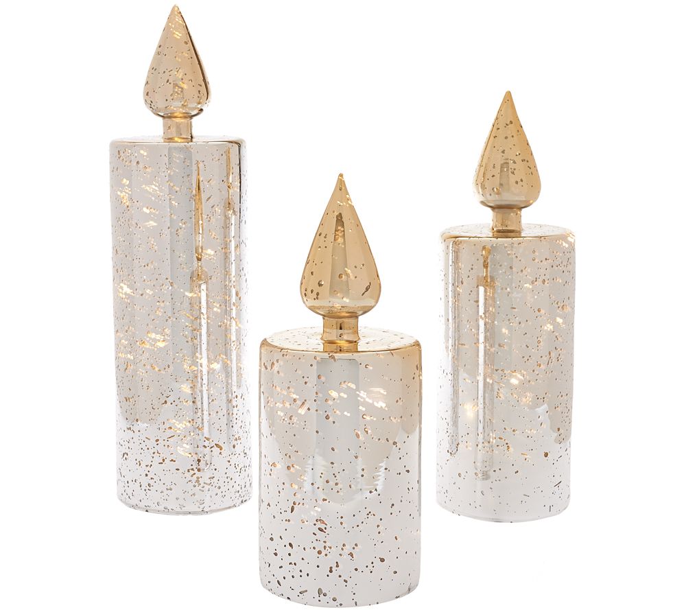 Set of 3 Antique Lit Mercury Glass Candles by Valerie Page 1 —