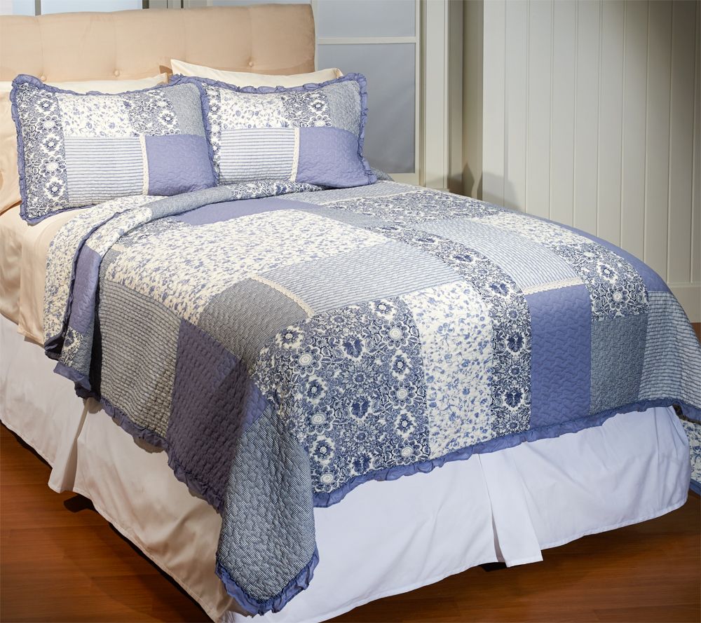 Country Patchwork 100 Cotton King 3pc Quilt Set —