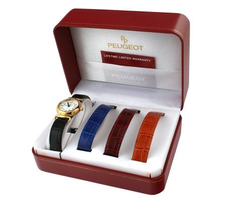 UPC 734213676072 product image for Peugeot Women's Goldtone Watch Gift Set with Leather Straps | upcitemdb.com