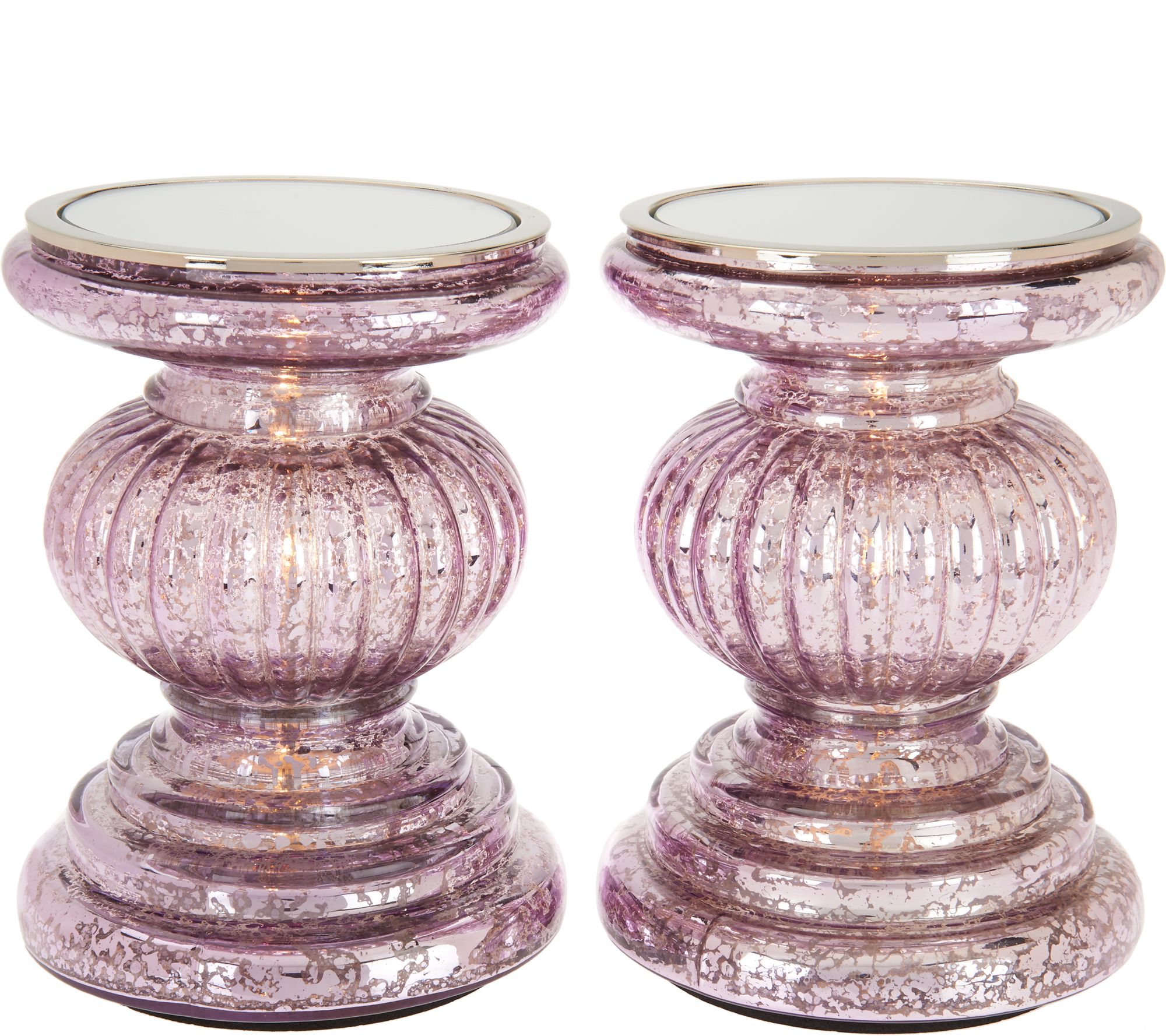 As Is S 2 Lit Candle Holder Pedestals With Mirror Inserts By Valerie