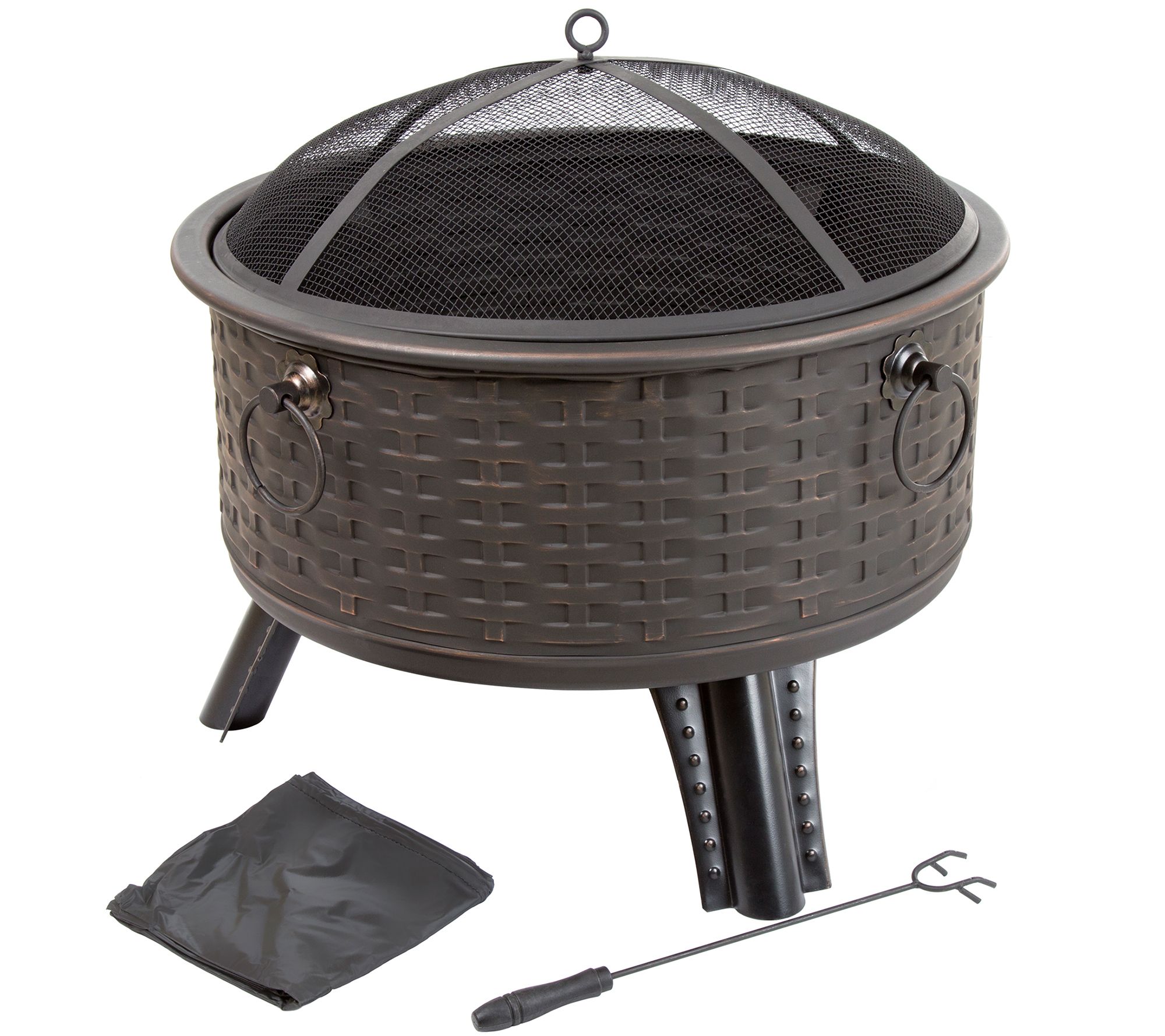 Pure Garden 26" Round Woven Metal Fire Pit withCover Page 1 —