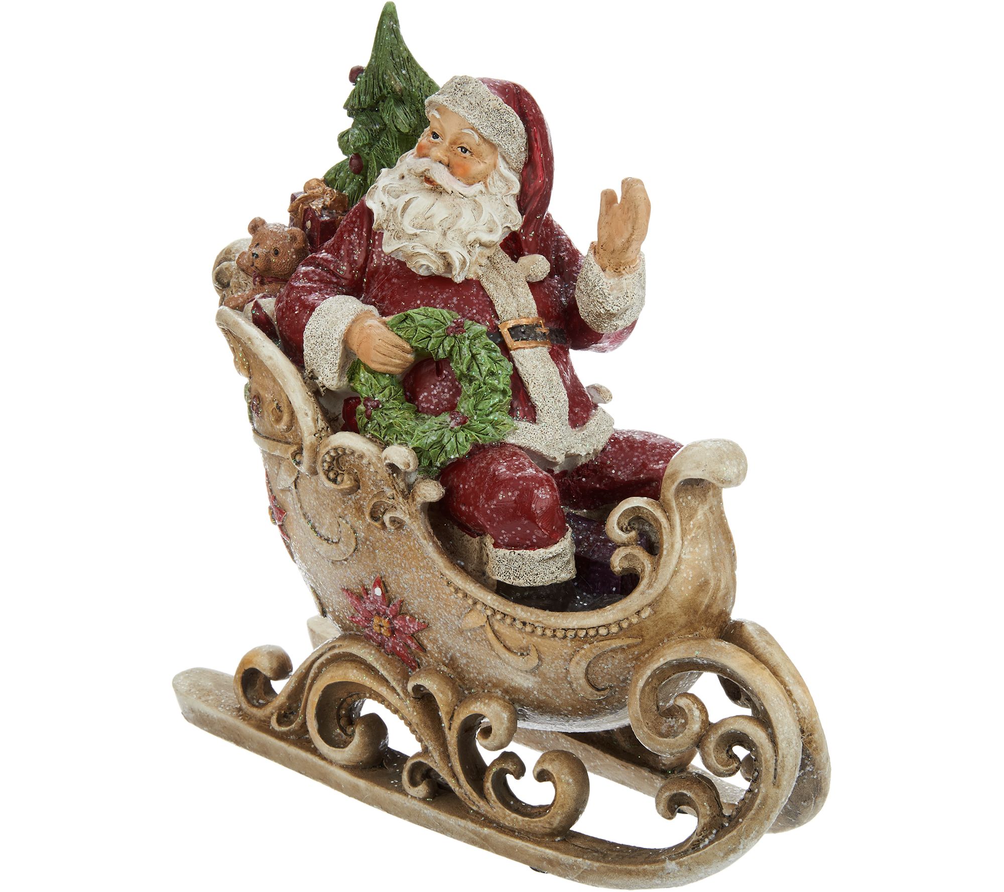 Glittered Cheerful Santa in Sleigh with Scroll Accents by Valerie —