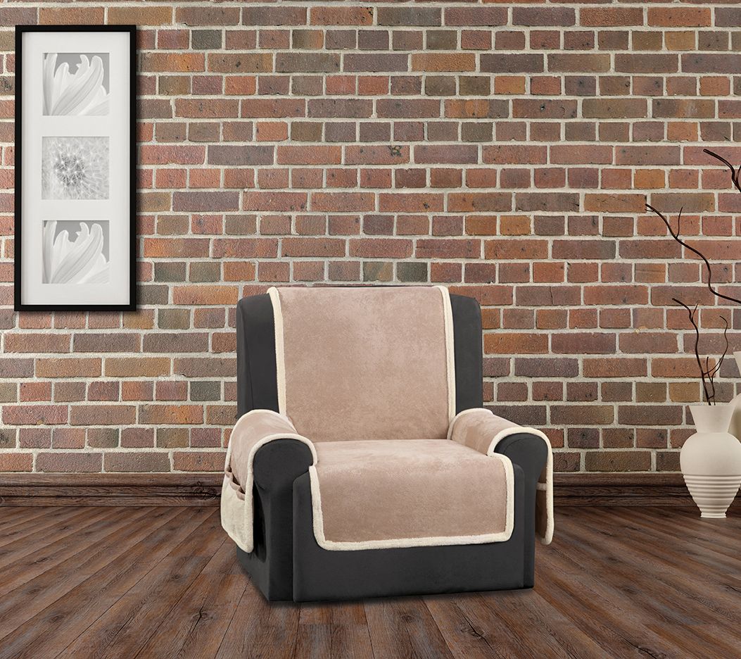 Sure Fit Vintage Leather Recliner Furniture Cover w/ Sherpa Back Page