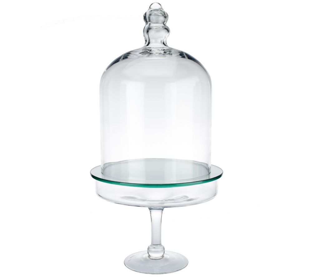 3-Piece Glass Cloche Dome with Mirror Insert and Footed Base