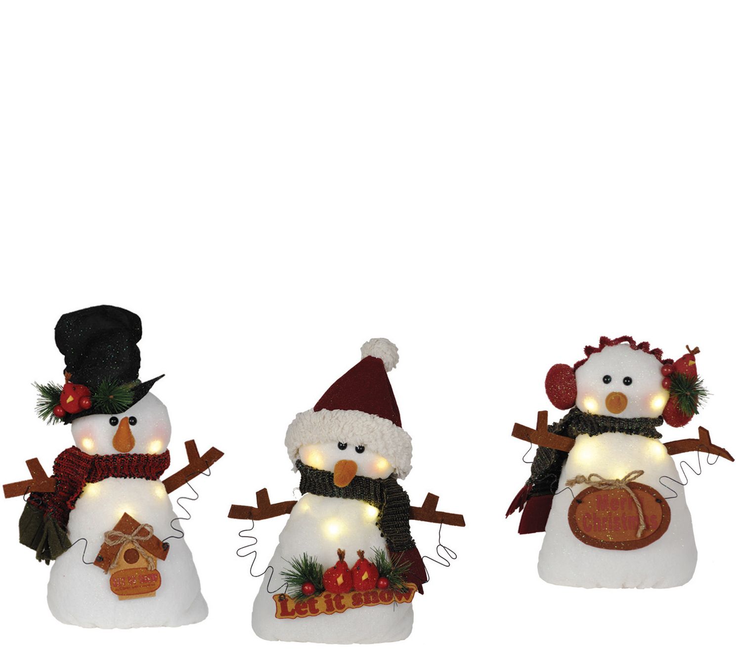  Set of 3 11" Snowmen with LED Lights by Santa'sWorkshop - H288980