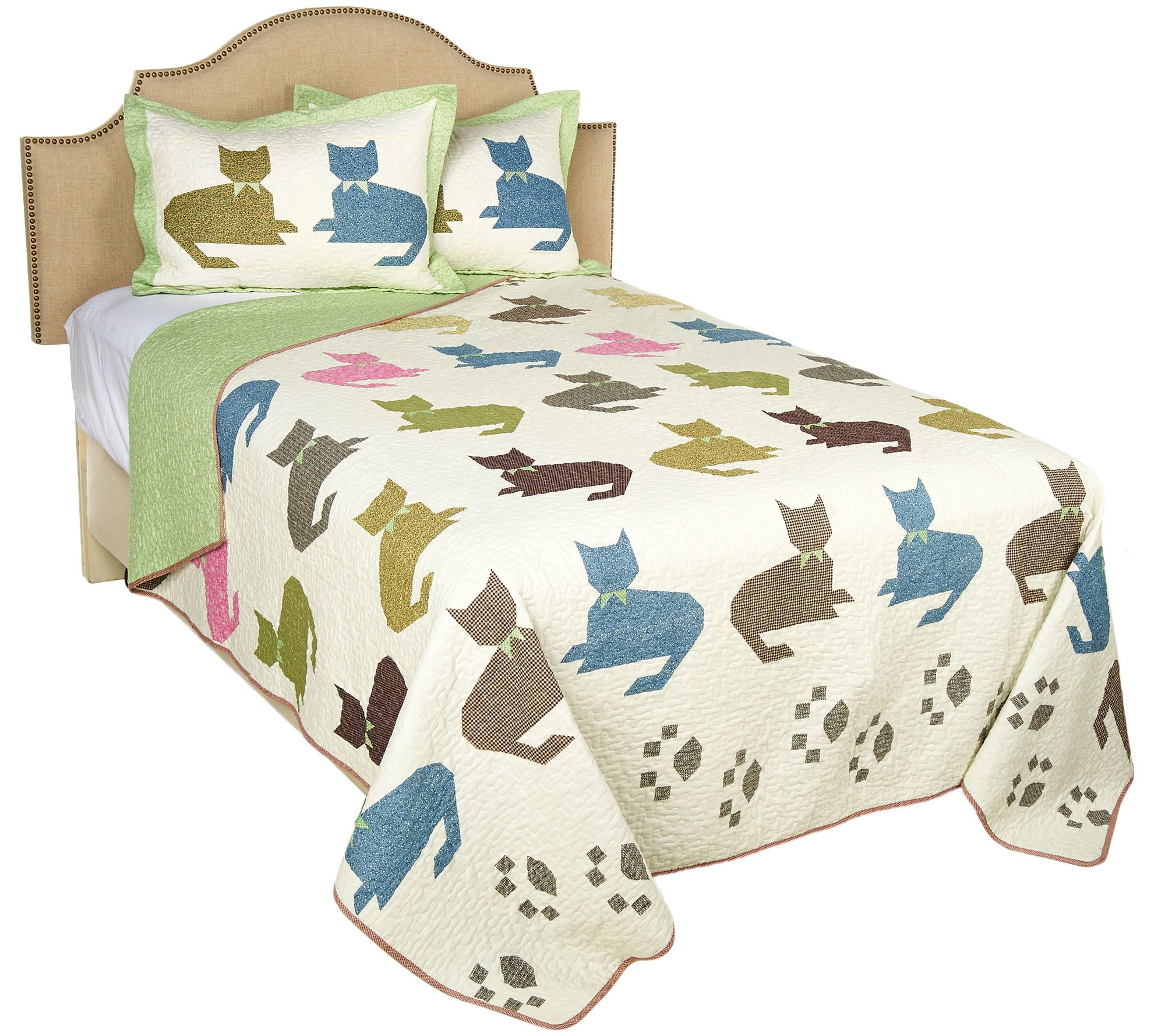 100 Cotton Colorful Cat Full/Queen Quilt with Shams —