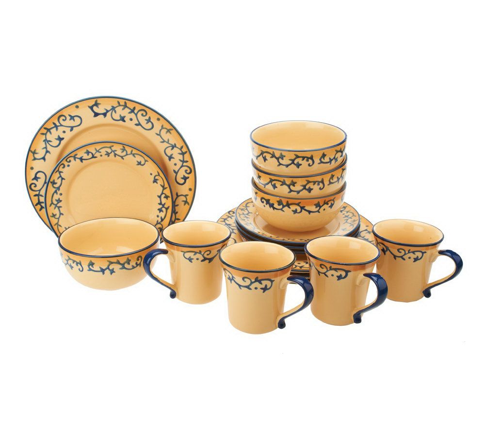 "As Is" Lidia Bastianch 16 pc Hand Painted Stoneware Dinnerware Set