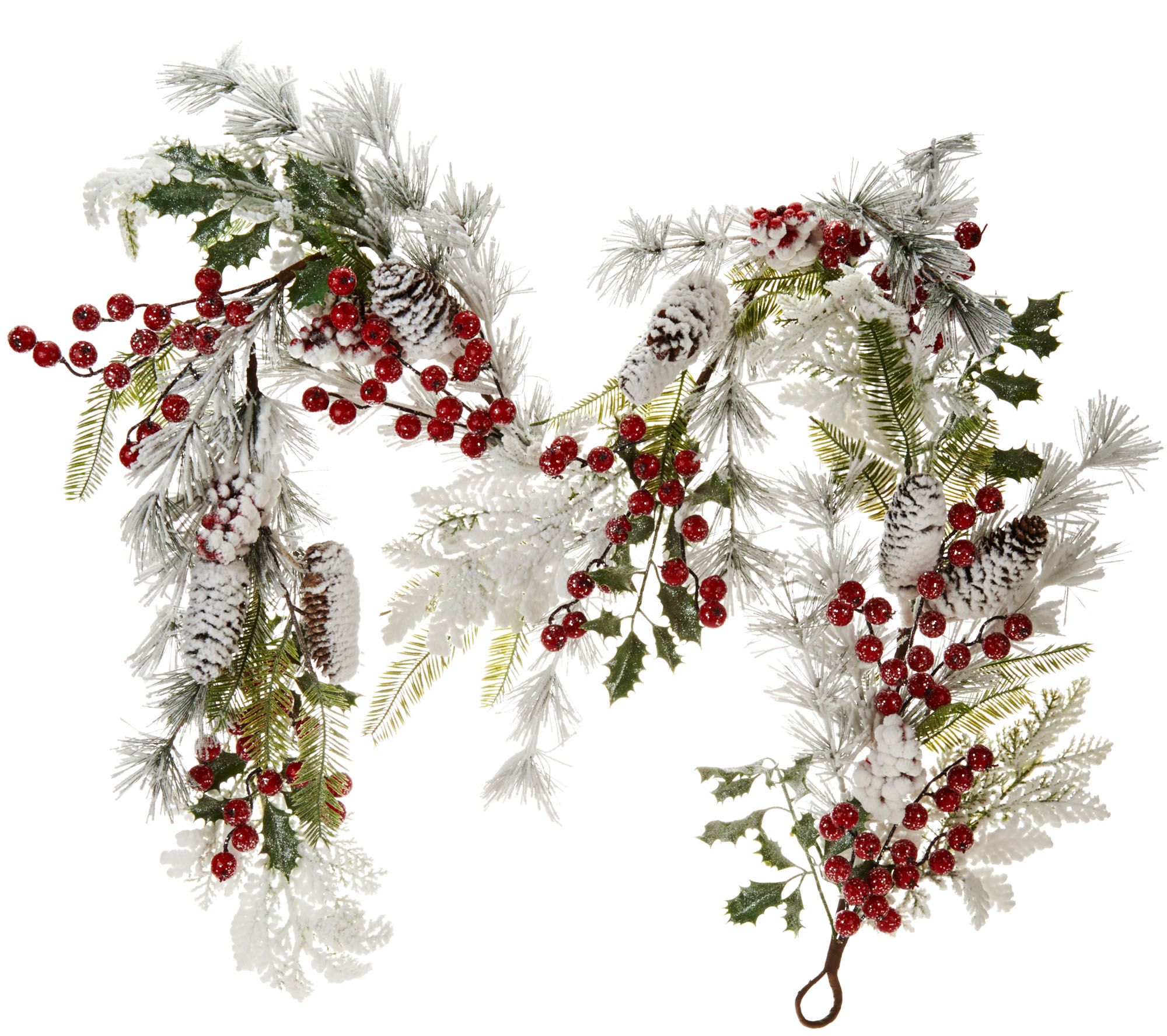 "As Is" 5' Flocked Garland with Red Berries & Cones by Valerie —