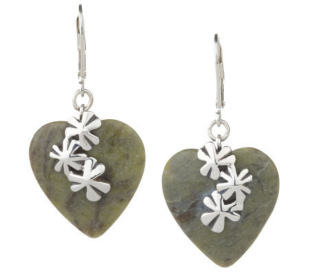 Connemara Marble Sterling Shamrock Heart Earrings — QVC.com
