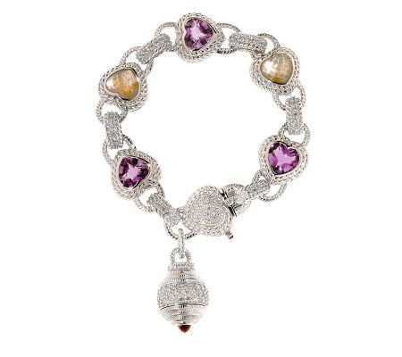 Judith Ripka Sterling 7-1/2 Gemstone & Diamonique Heart Bracelet - J41505