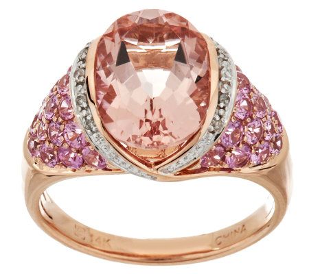 gold morganite sapphire 14k pink ring tw premier ct qvc